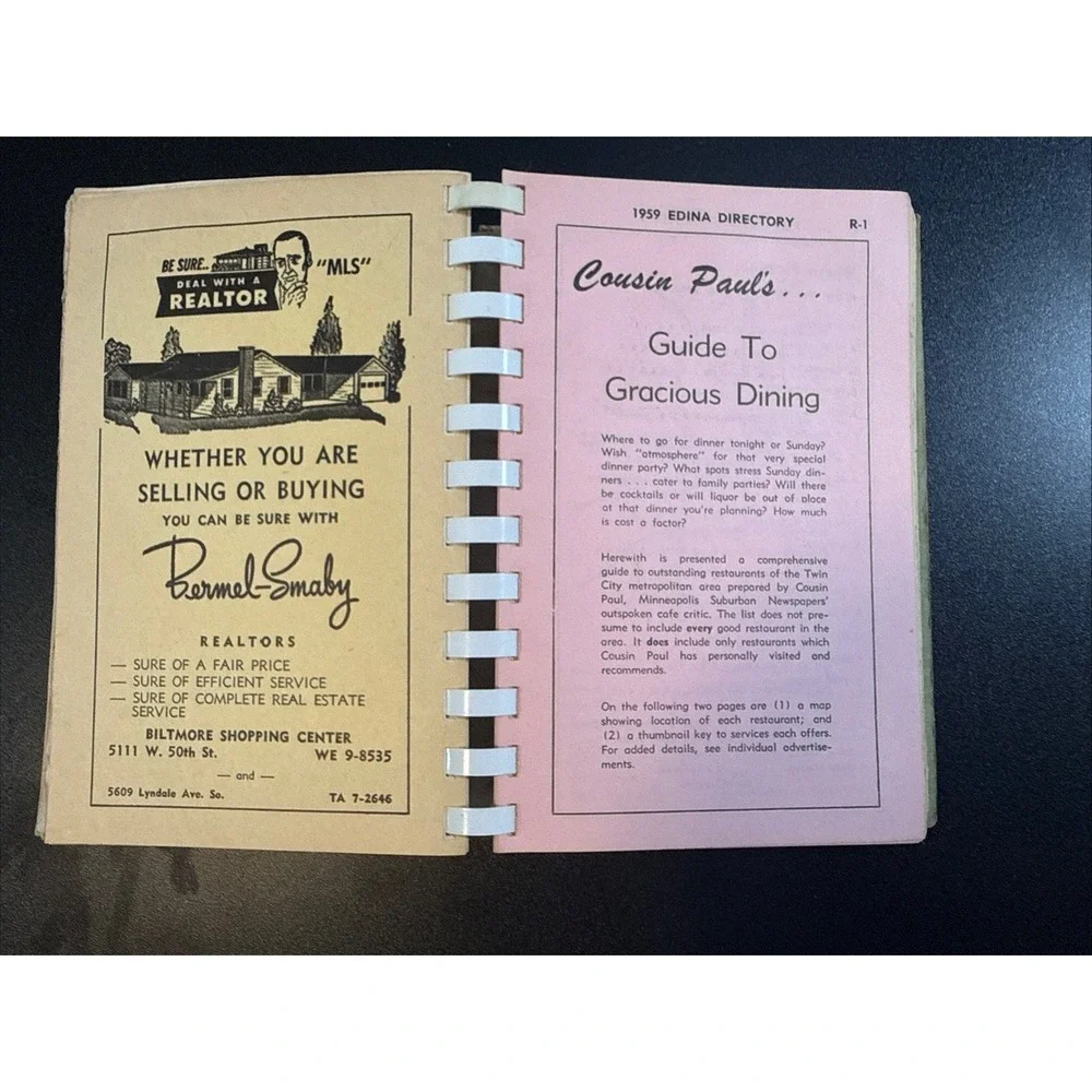 Vintage 1959 Edina Minnesota Directory/Telephone Book W/ Yellow Pages.